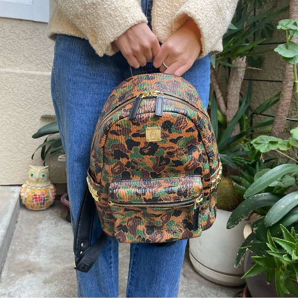 MCM x BAPE STARK large leather backpack in camo visetos limited edition - Picture 1 of 17
